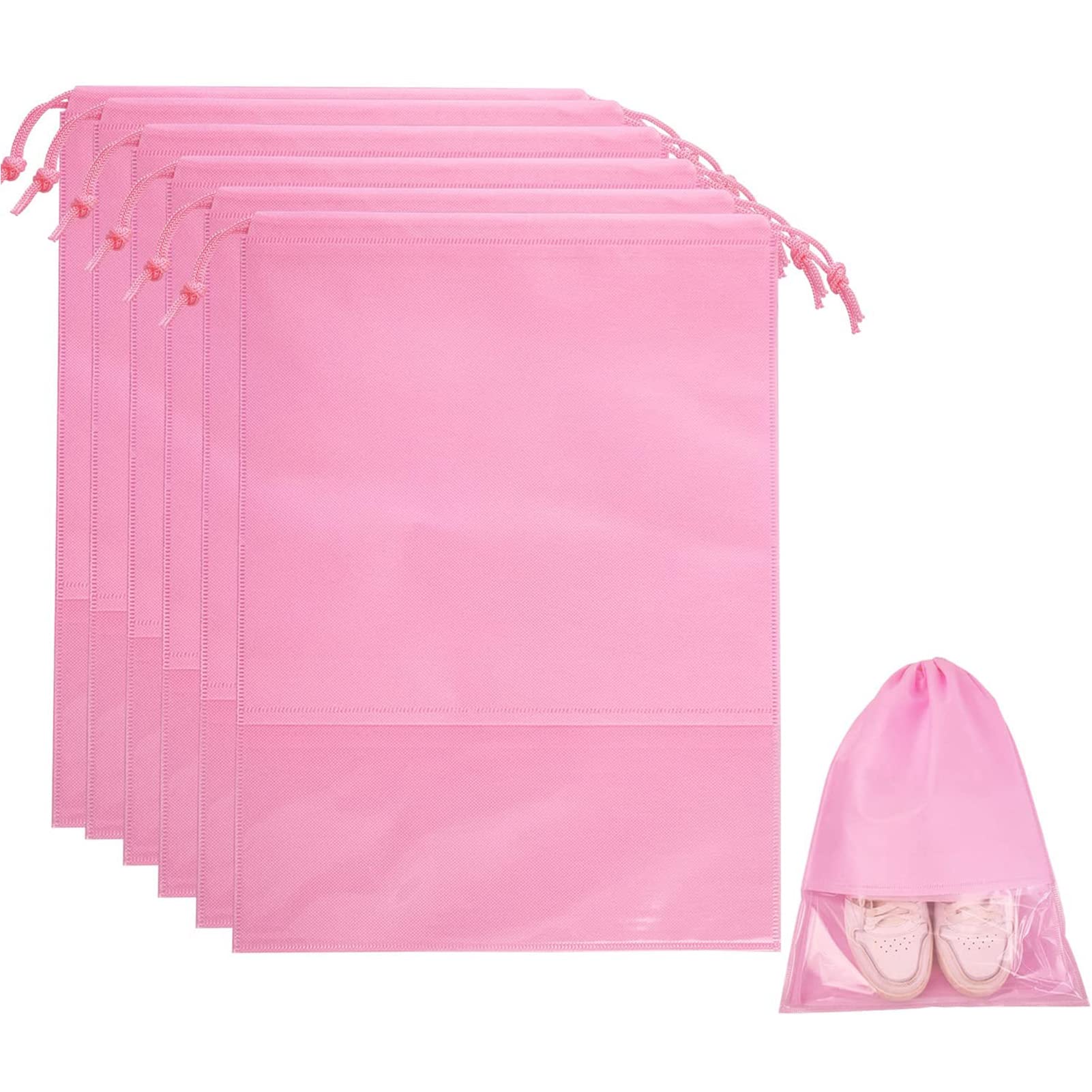 6 Pcs Large Drawstring Clear Window Shoe Storage Bags