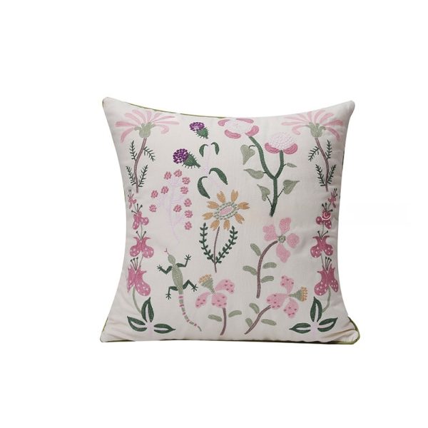 Floral Embroidered Pillow Cover - Countryside Style