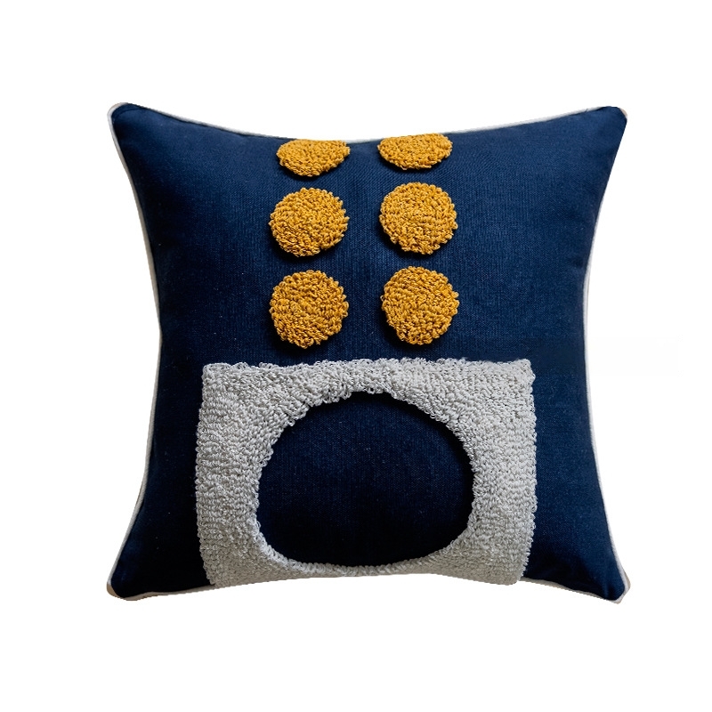 Blue Velvet Circle Pillow - Nordic Moroccan Style
