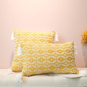 Jacquard Pillow Cover - Fringed Waves Trim