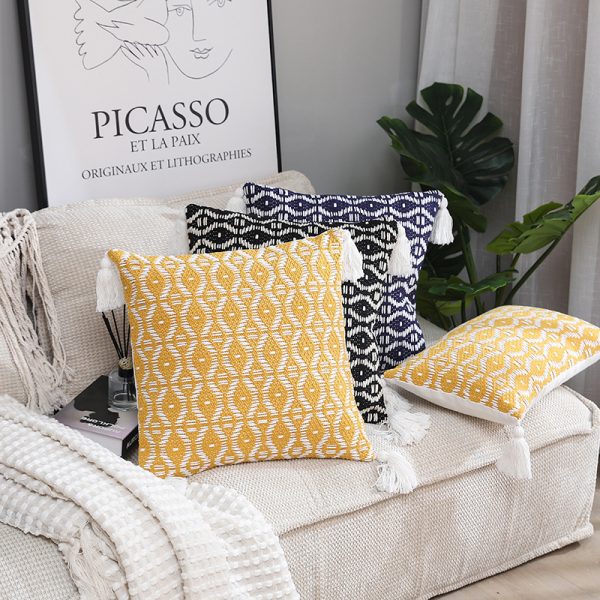 Jacquard Pillow Cover - Fringed Waves Trim