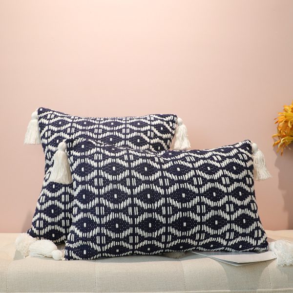 Jacquard Pillow Cover - Fringed Waves Trim