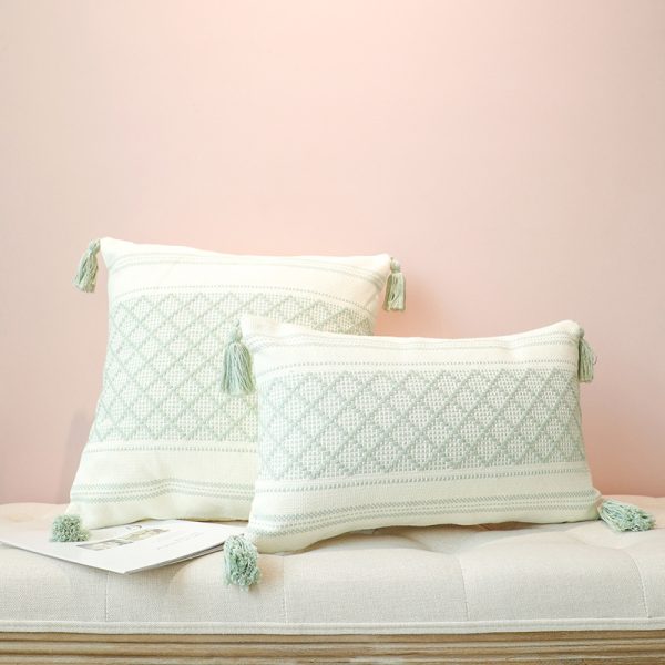 Geometric Jacquard Pillow Cover - Fringed Tassel Trim