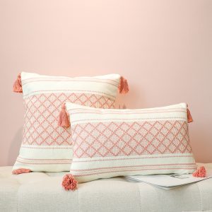 Geometric Jacquard Pillow Cover - Fringed Tassel Trim