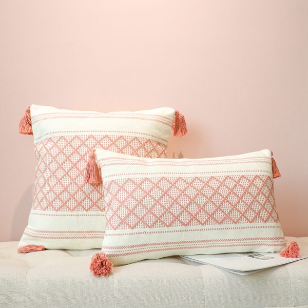 Geometric Jacquard Pillow Cover - Fringed Tassel Trim