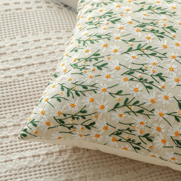 Embroidered Cotton Pillow Cover - Nordic Style