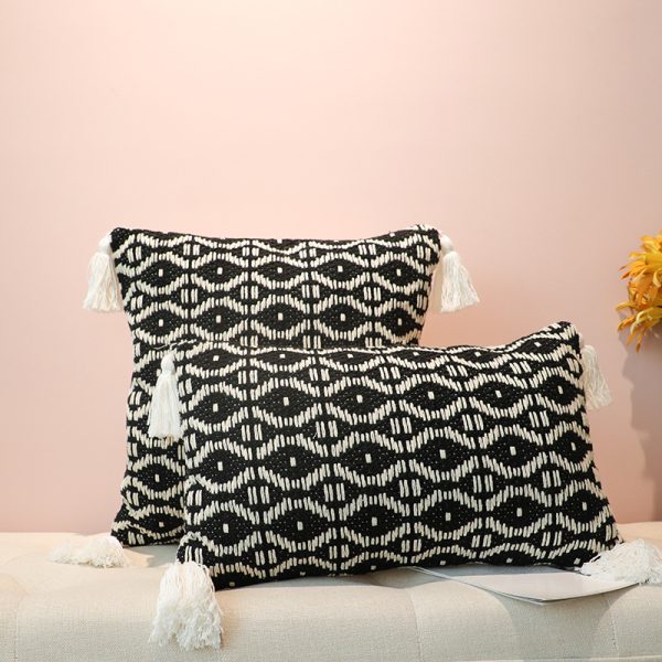 Jacquard Pillow Cover - Fringed Waves Trim