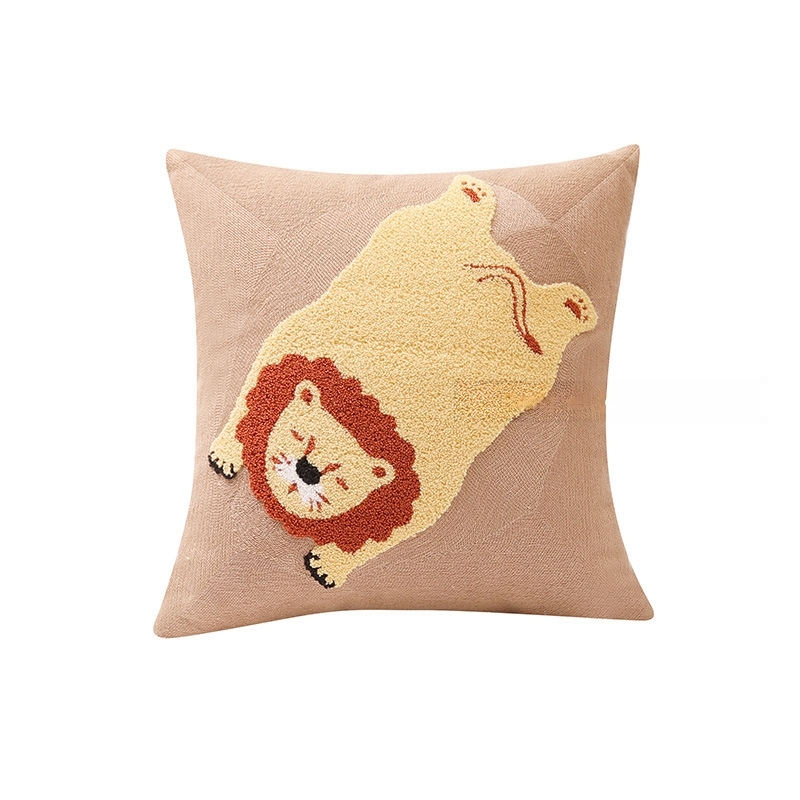 Cartoon Tiger Embroidered Pillow - Playful Accent