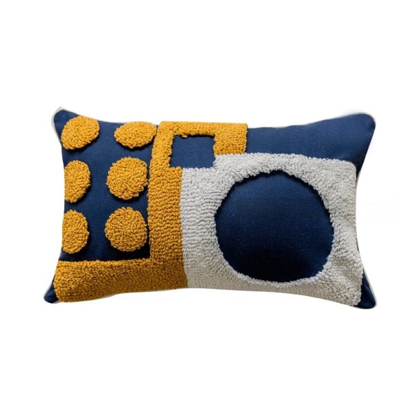 Blue Velvet Circle Pillow - Nordic Moroccan Style