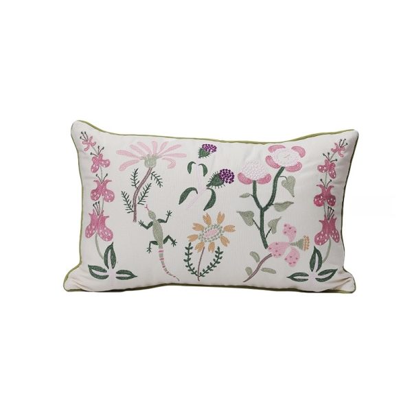 Floral Embroidered Pillow Cover - Countryside Style