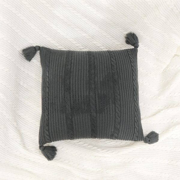 Knitted Pillow Cover - Nordic Tassel Fringe