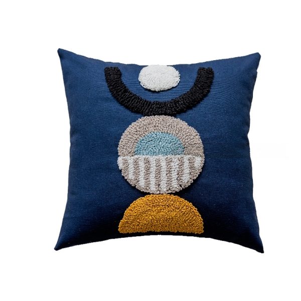 Blue Velvet Circle Pillow - Nordic Moroccan Style