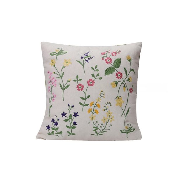 Floral Embroidered Pillow Cover - Countryside Style