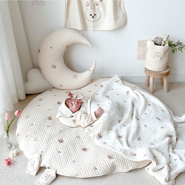 Korean new beige soft baby round crawling mat can be removed and washed