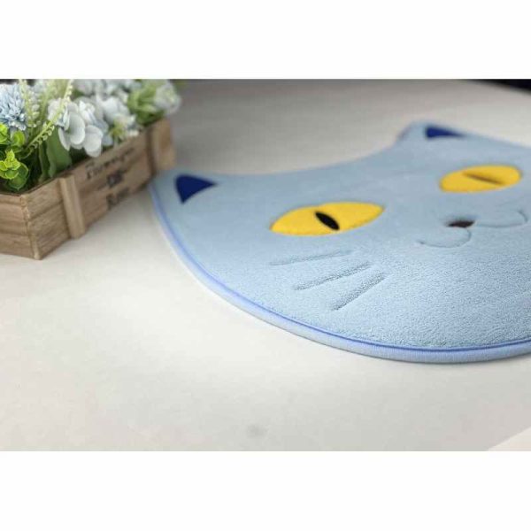 Blue cartoon cat head embroidered baby crawling mat