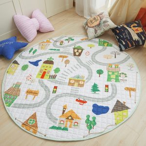 Round cotton cartoon fabric skin-friendly baby crawling mat