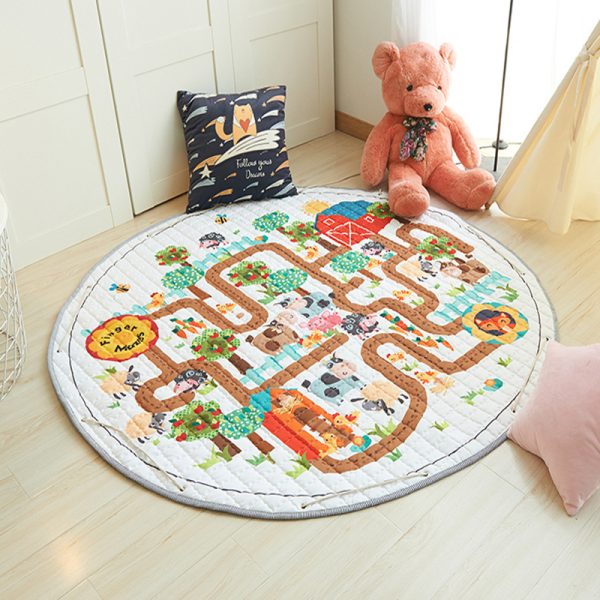 Round cotton cartoon fabric skin-friendly baby crawling mat