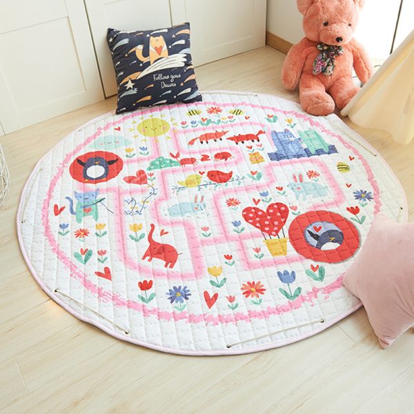 Round cotton cartoon fabric skin-friendly baby crawling mat