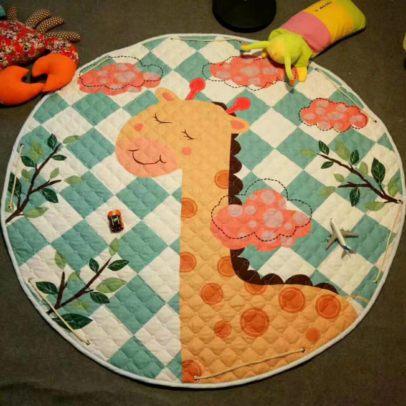 Round cotton cartoon fabric skin-friendly baby crawling mat