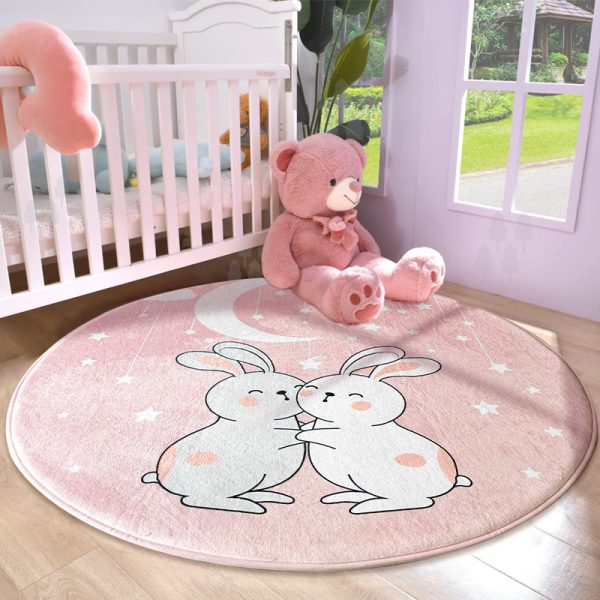 Cute Rabbit Pink Flannel Soft and Safe Baby Crawling Mat