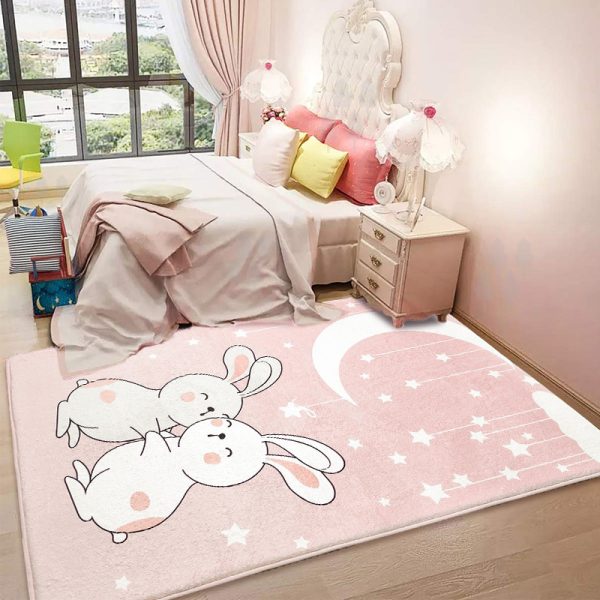 Cute Rabbit Pink Flannel Soft and Safe Baby Crawling Mat