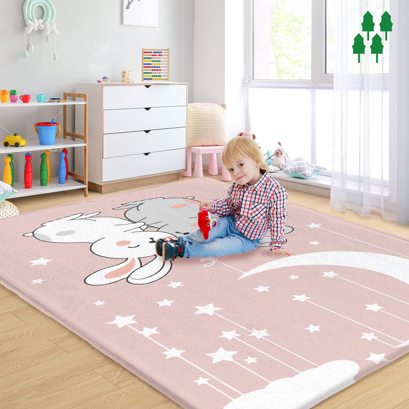 Cute Rabbit Pink Flannel Soft and Safe Baby Crawling Mat