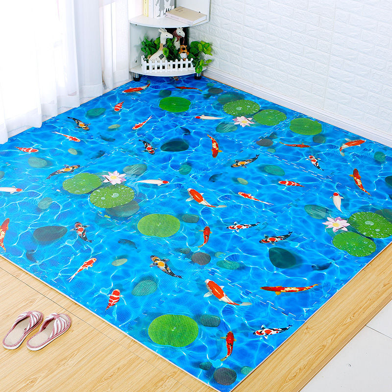 Water pattern lotus goldfish pattern stitching large baby crawling mat