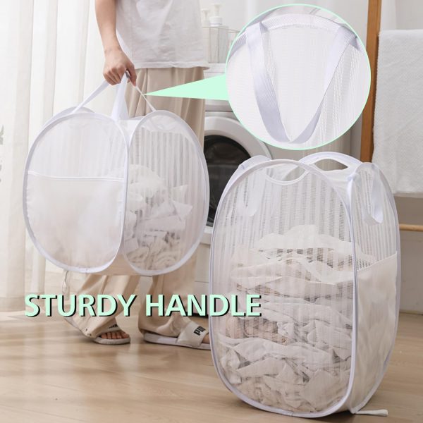 Solidly Foldable Handy Laundry Mesh Popup Basket