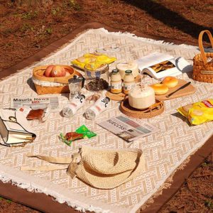 Outdoor Picnic Mat Tassel Design Linen Tablecloth Camping Throw Blanket