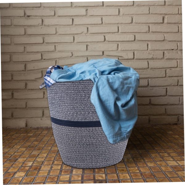 Woven Large Wicker Stripe Washing Storage Laundry Basket