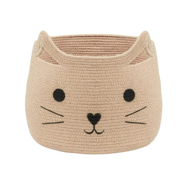 Cute Cat Woven Jute Rope Storage Laundry Basket