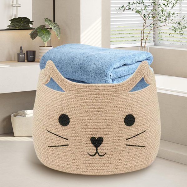 Cute Cat Woven Jute Rope Storage Laundry Basket