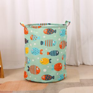 Waterproof Round Hamper Fish Printing Household Laundry Basket