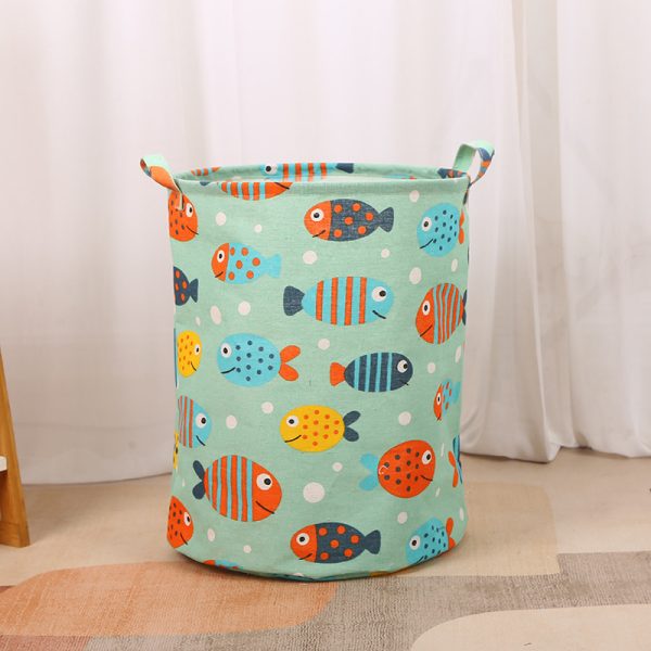 Waterproof Round Hamper Fish Printing Household Laundry Basket