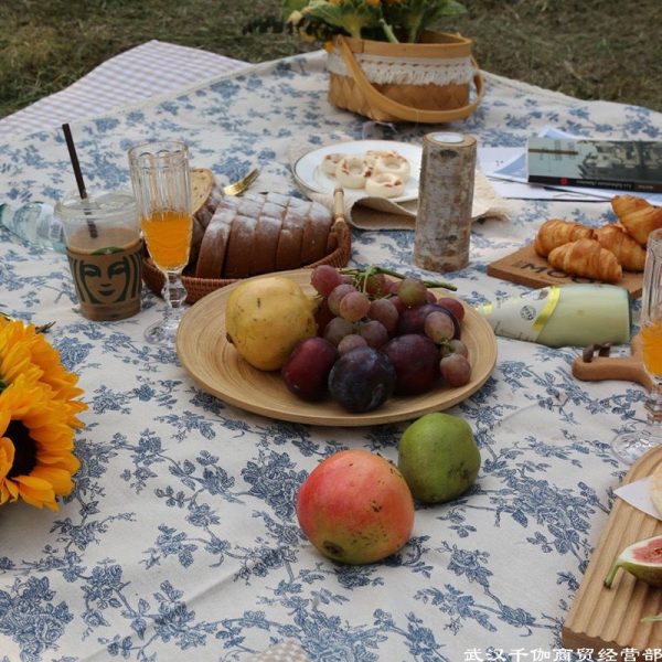 Retro Korean style blue floral picnic mat photo background cloth