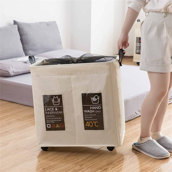 Foldable Wheels Caster Clothes Storage Laundry Basket