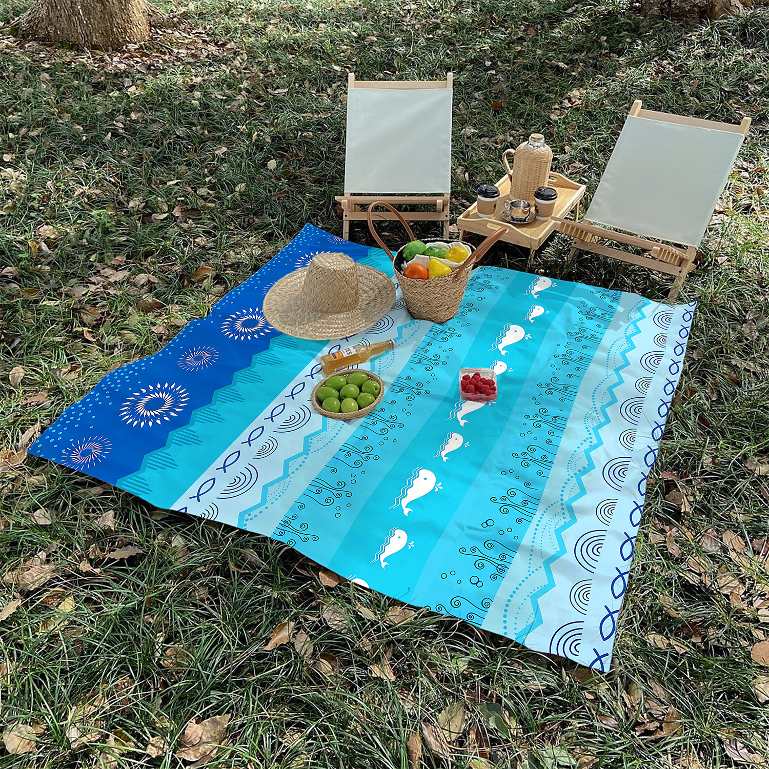 New whale print picnic mat beach mat portable moisture-proof and waterproof