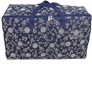 Cartoon Pattern Cotton Quilt Luggage Blue Flower Storage Bag