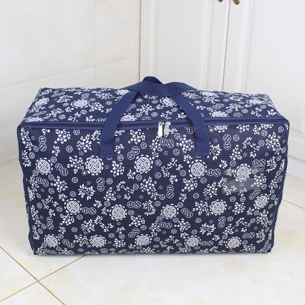 Cartoon Pattern Cotton Quilt Luggage Blue Flower Storage Bag