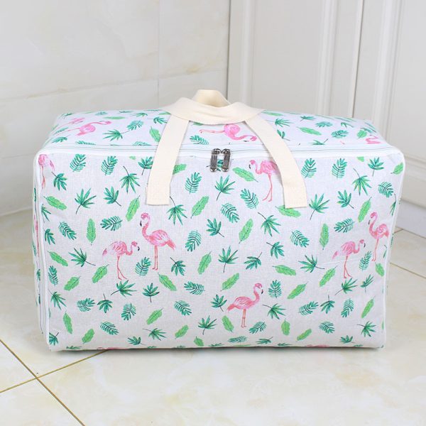 Cartoon Pattern Cotton Quilt Luggage Green Leafy Flamingo Storage Bag