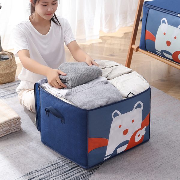 Cartoon Printed Clothing Comforter Navy Blue Bear Storage Box