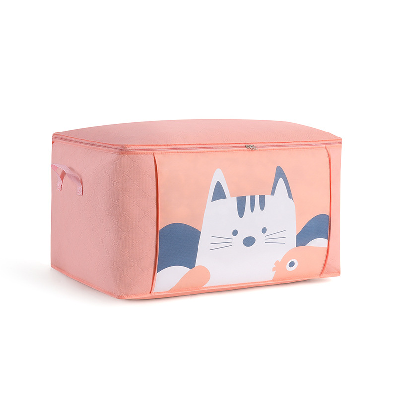 Cartoon Printed Clothing Comforter Pink Cat Storage Box