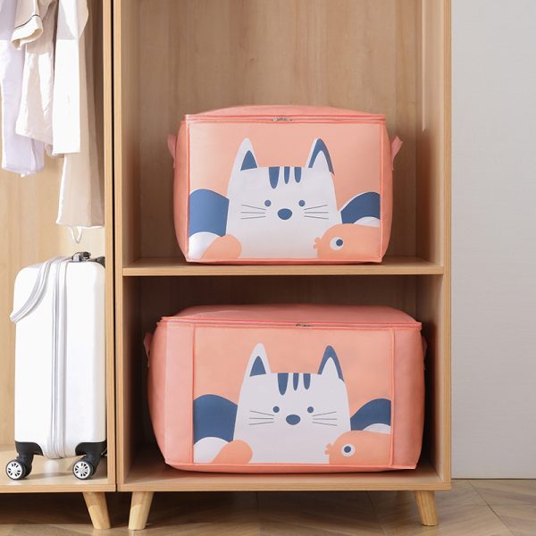 Cartoon Printed Clothing Comforter Pink Cat Storage Box