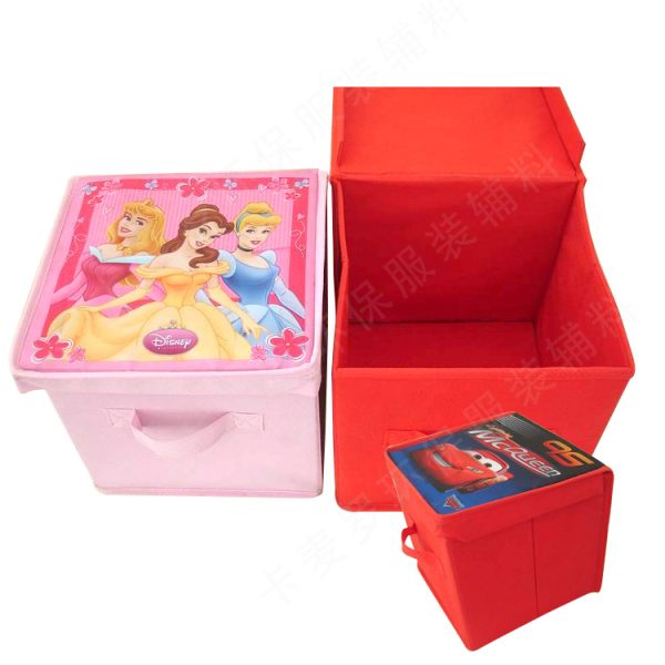 Household Foldable Storage Box - Large Capacity Small Flip-Top Box with Children's Cartoon Pattern, Non-Woven Fabric