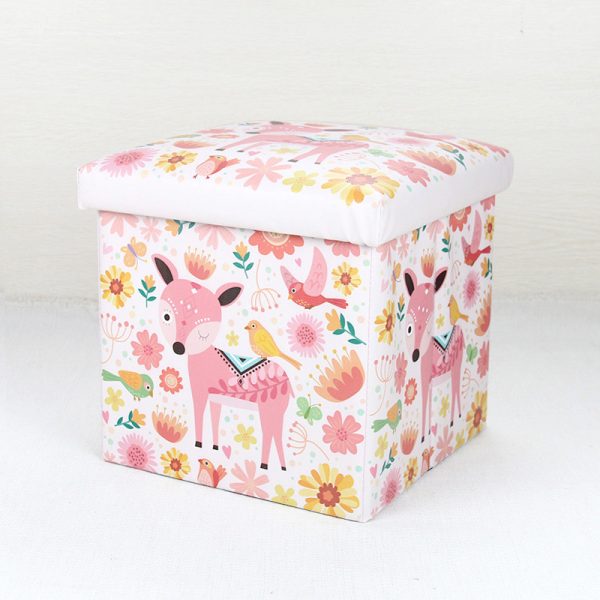 Leather Square Stool - Adult-Sized Seating with Cartoon Children's Storage