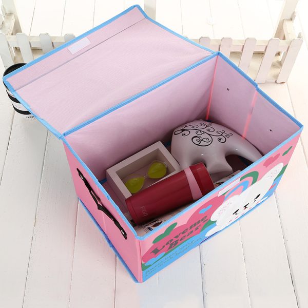 Toy Storage Box - Fabric Cartoon Organizer for Children's Toys, Miscellaneous Items, and Clothes with Foldable Design and Handles