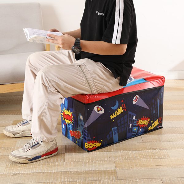 Extra-Large Toy and Shoe Changing Stool with Lid - Cartoon-themed Covered Storage Box for Children's Items and Clothes
