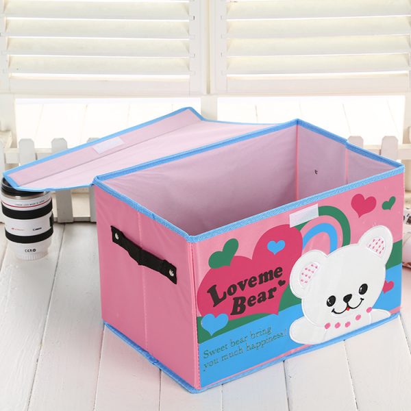 Toy Storage Box - Fabric Cartoon Organizer for Children's Toys, Miscellaneous Items, and Clothes with Foldable Design and Handles