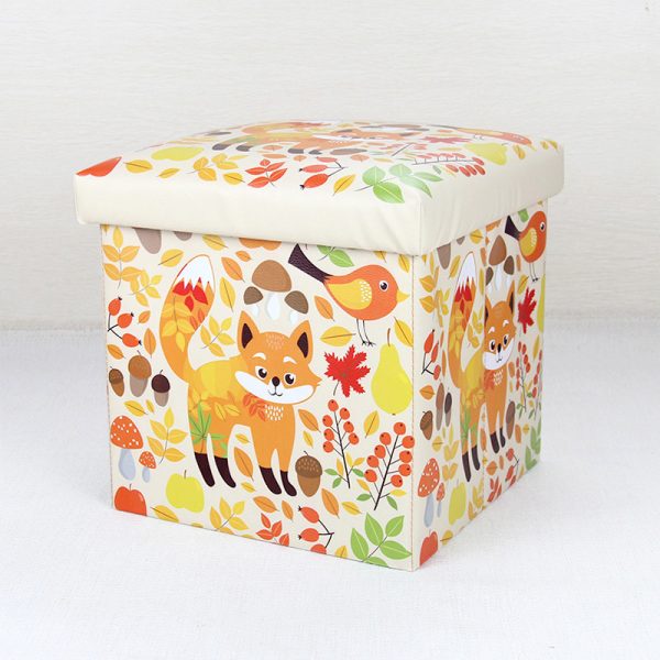 Leather Square Stool - Adult-Sized Seating with Cartoon Children's Storage