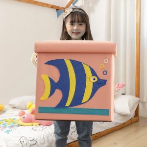 Cartoon Embroidered Leather Storage Box - Kindergarten and Children's Toy Organizer, Dormitory Book and Clothing Organizer with Seating
